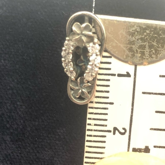 VTG Sterling & Cz Stone Sandal Thong Slipper Floral Plumeria Hibiscus Studs 20mm - Picture 6 of 6